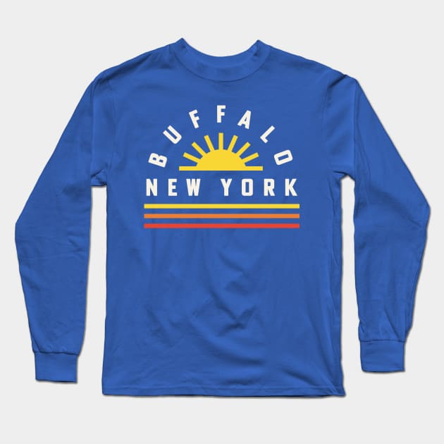 Buffalo NY Retro Vintage Stripes Sunshine Long Sleeve T-Shirt by PodDesignShop